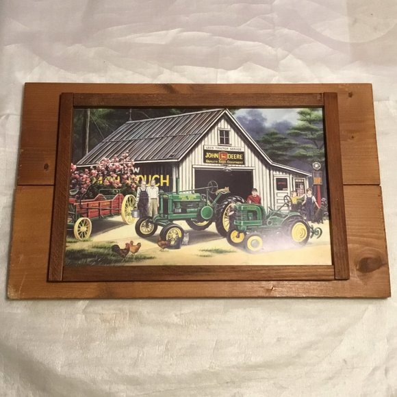 Large wood framed John Deere advertising print by Pamela C. Renfroe